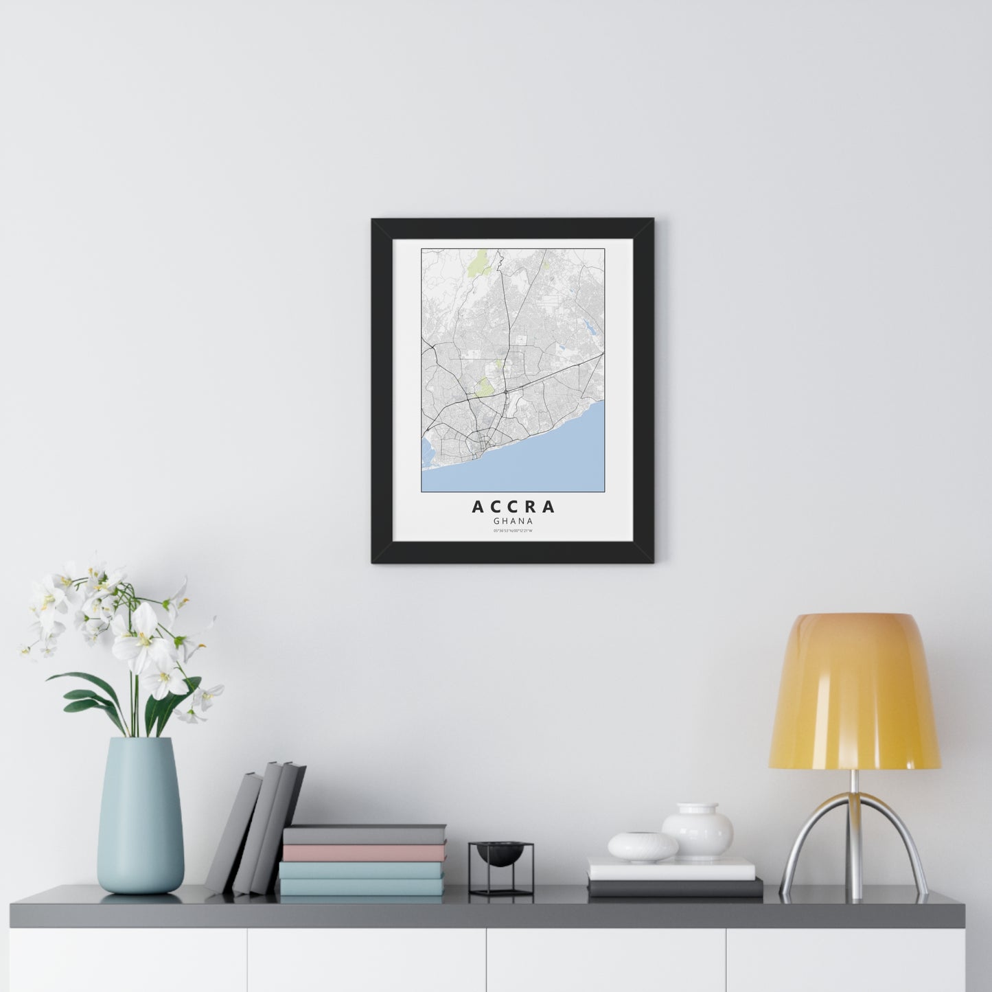 Modern Accra City Map — Framed Vertical Poster