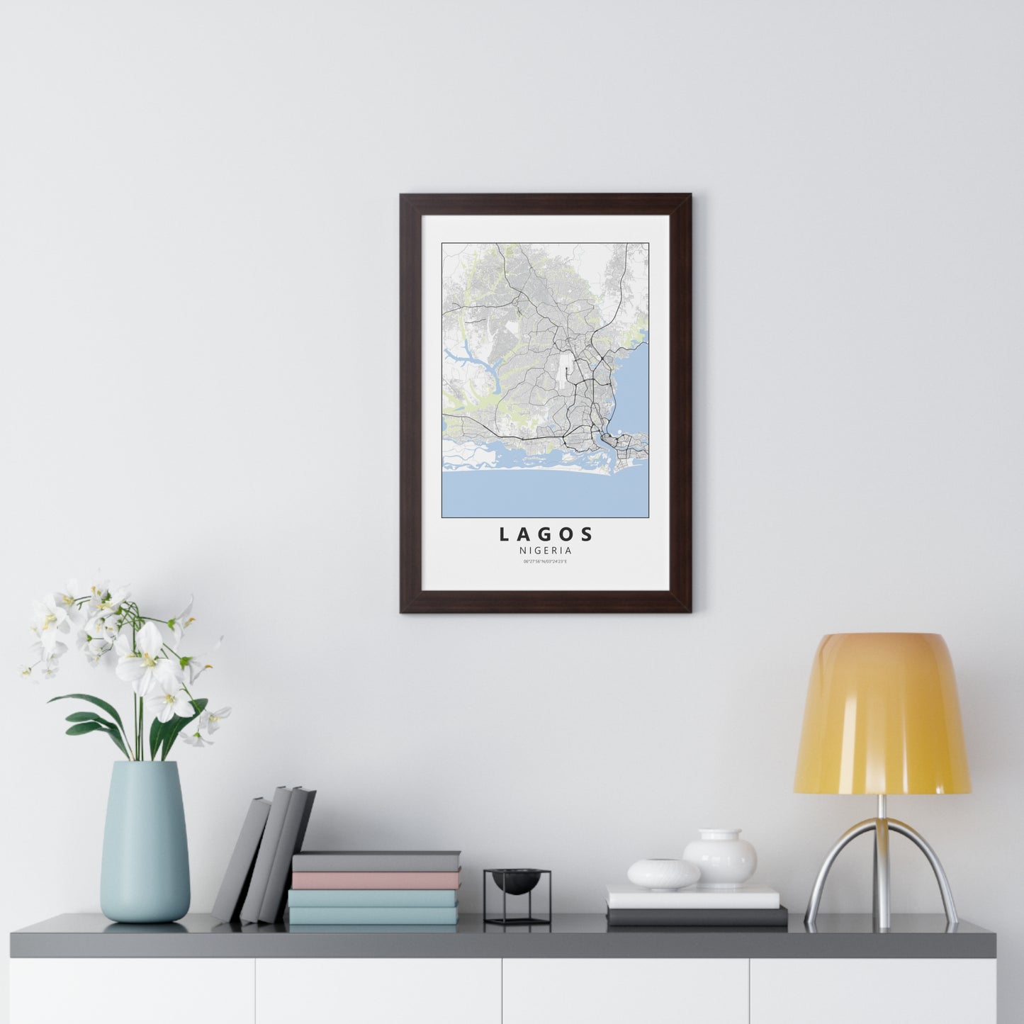 Modern Lagos City Map — Framed Vertical Poster