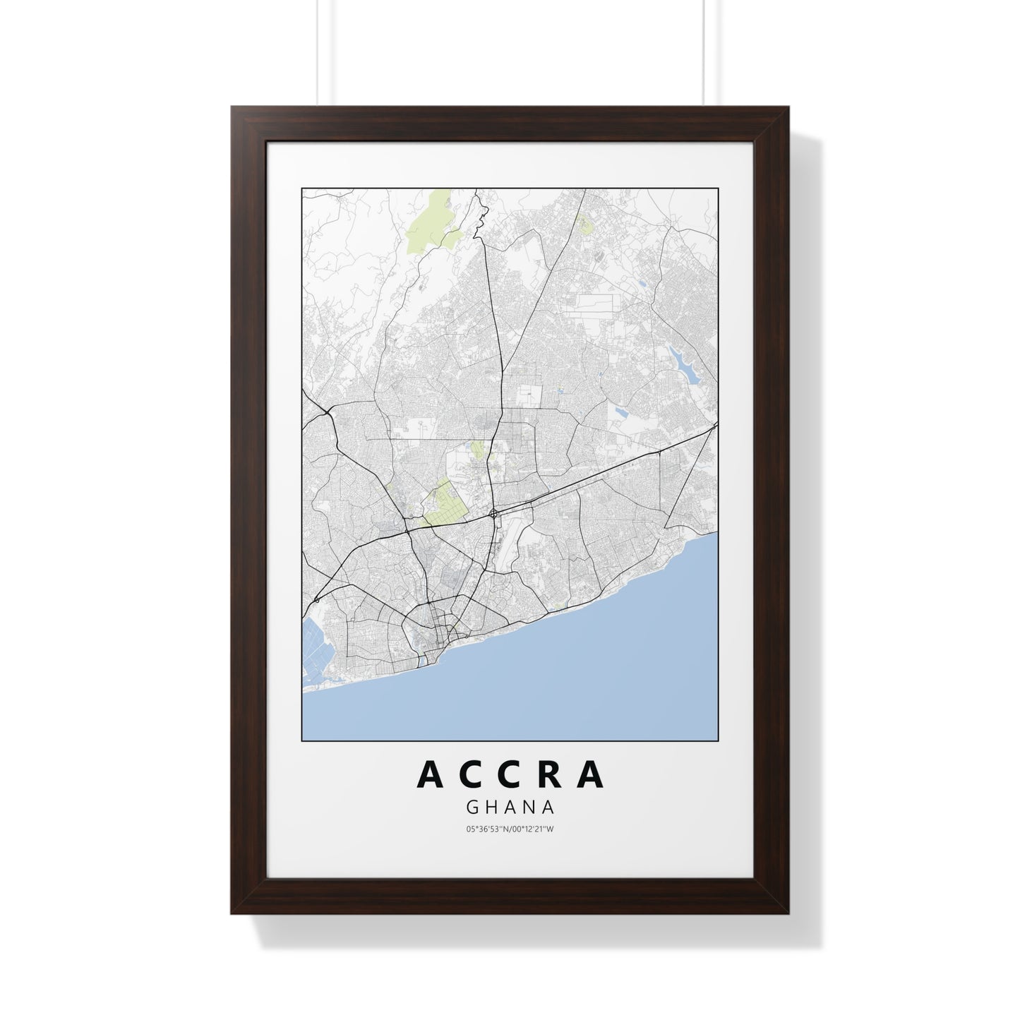 Modern Accra City Map — Framed Vertical Poster