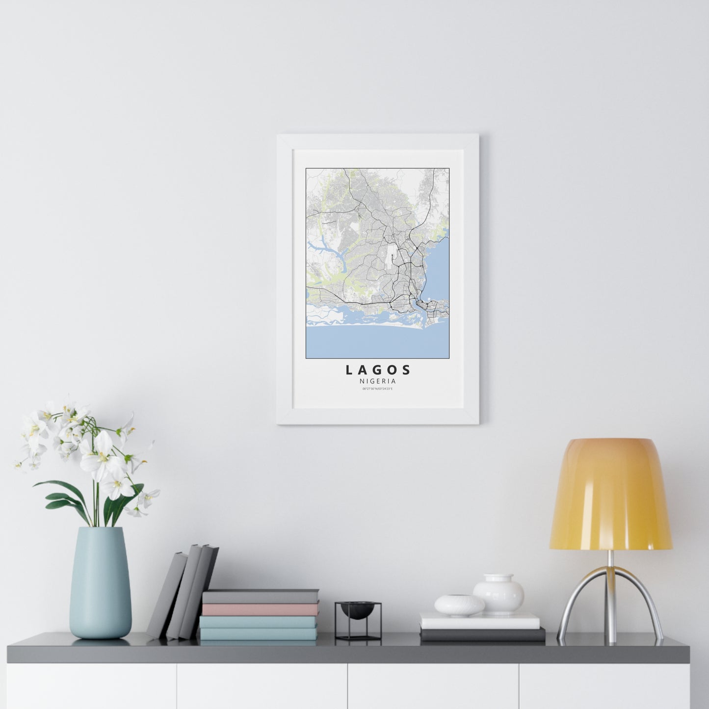 Modern Lagos City Map — Framed Vertical Poster