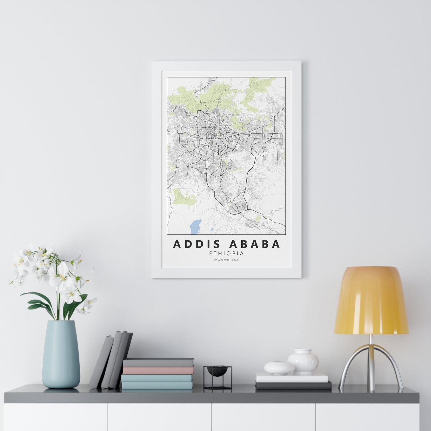 Modern Addis Ababa City Map — Framed Vertical Poster