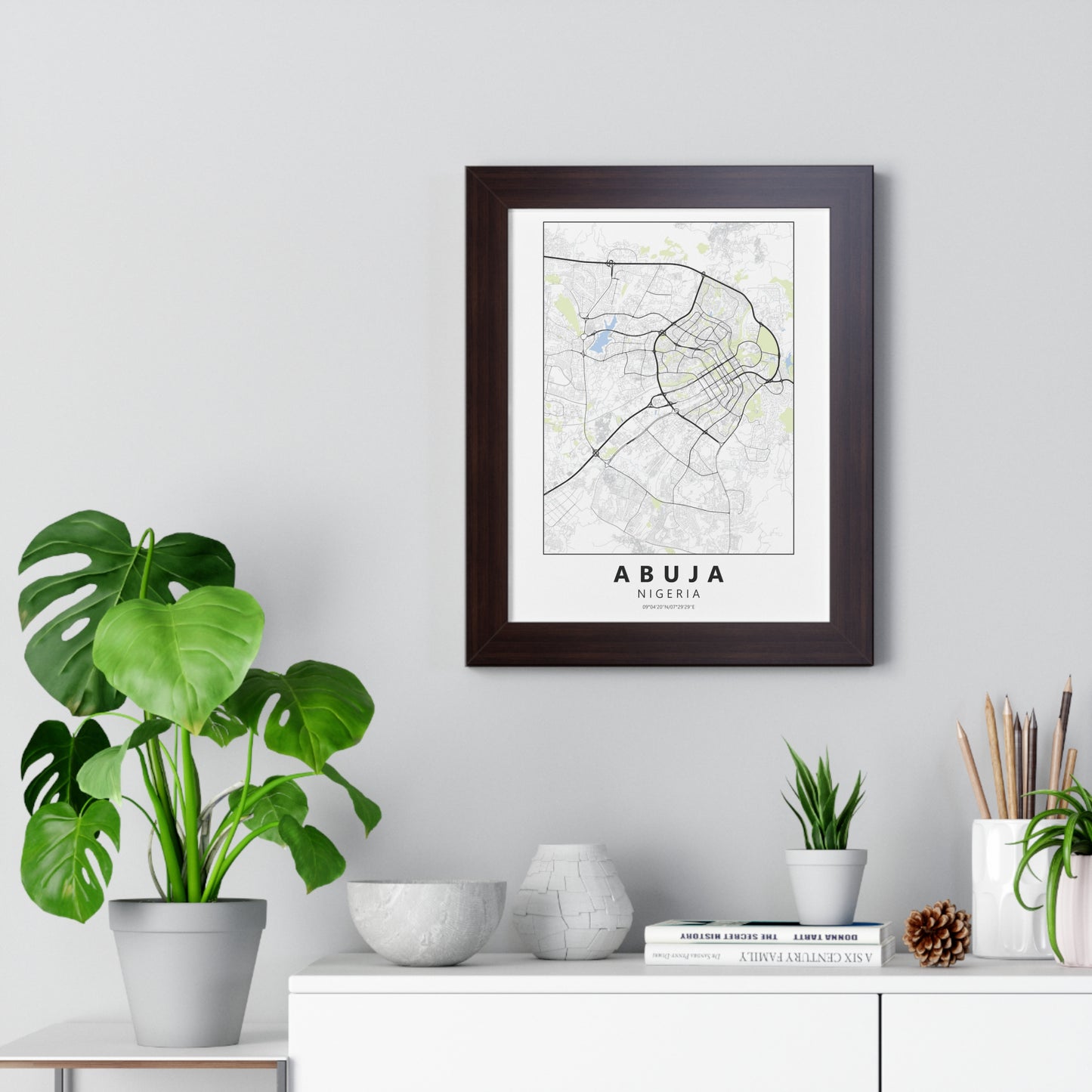 Modern Abuja City Map — Framed Vertical Poster