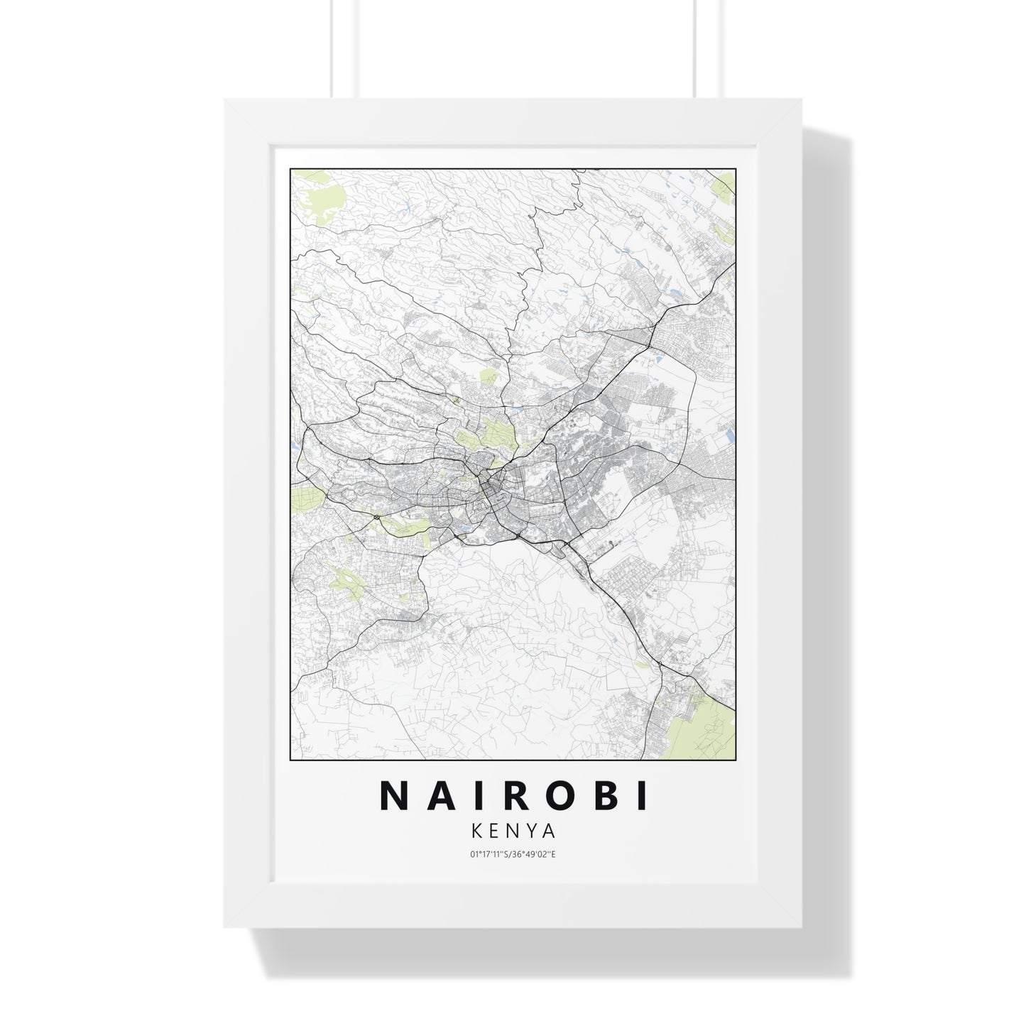 Modern Nairobi City Map — Framed Vertical Poster