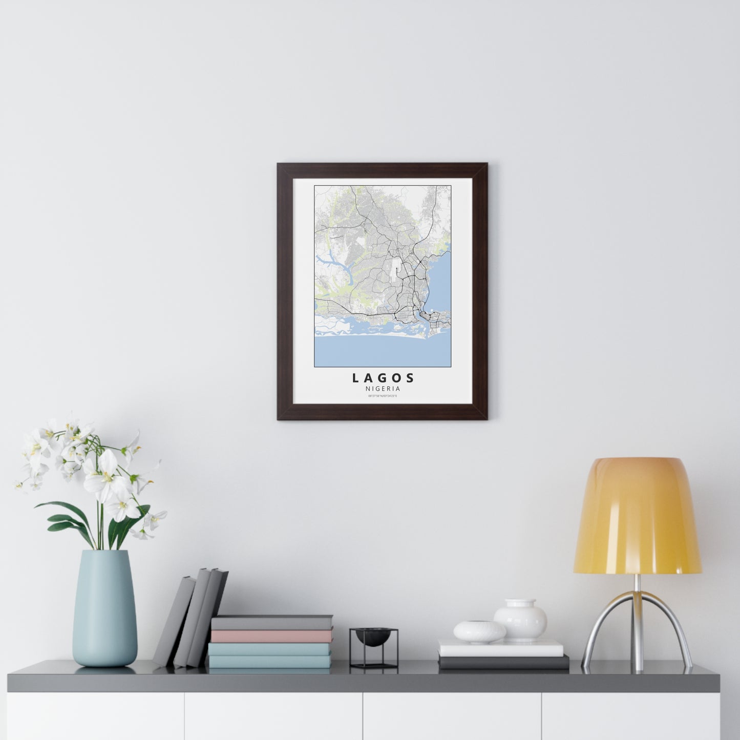 Modern Lagos City Map — Framed Vertical Poster