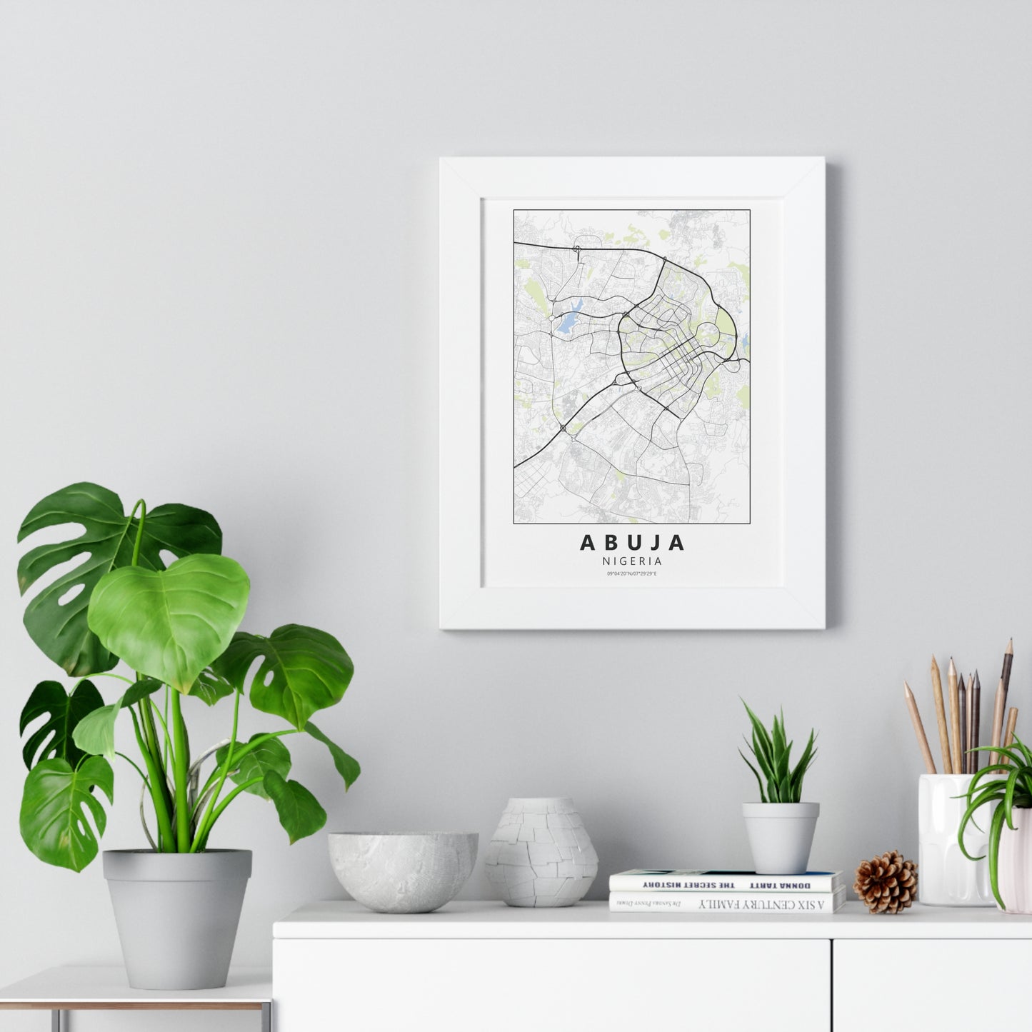 Modern Abuja City Map — Framed Vertical Poster