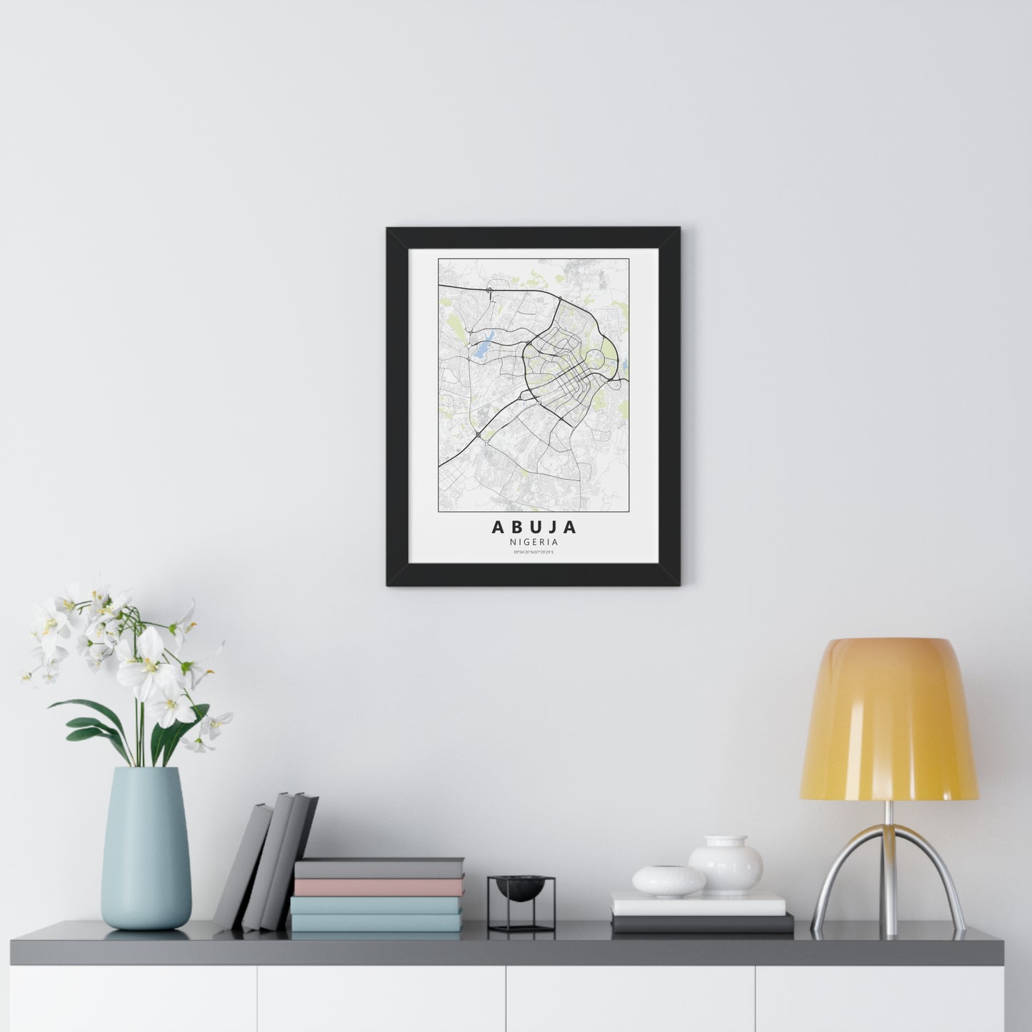 Modern Abuja City Map — Framed Vertical Poster