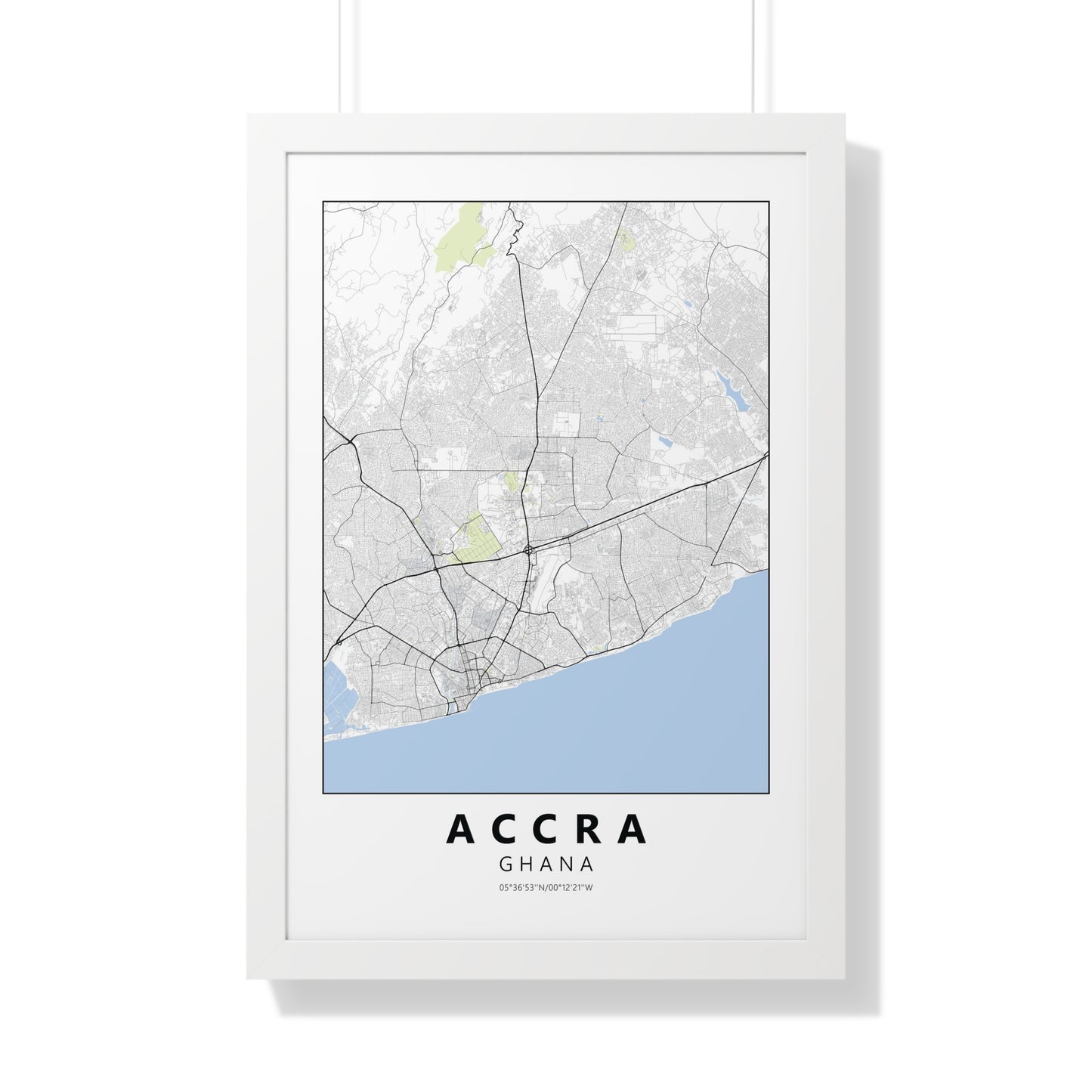 Modern Accra City Map — Framed Vertical Poster