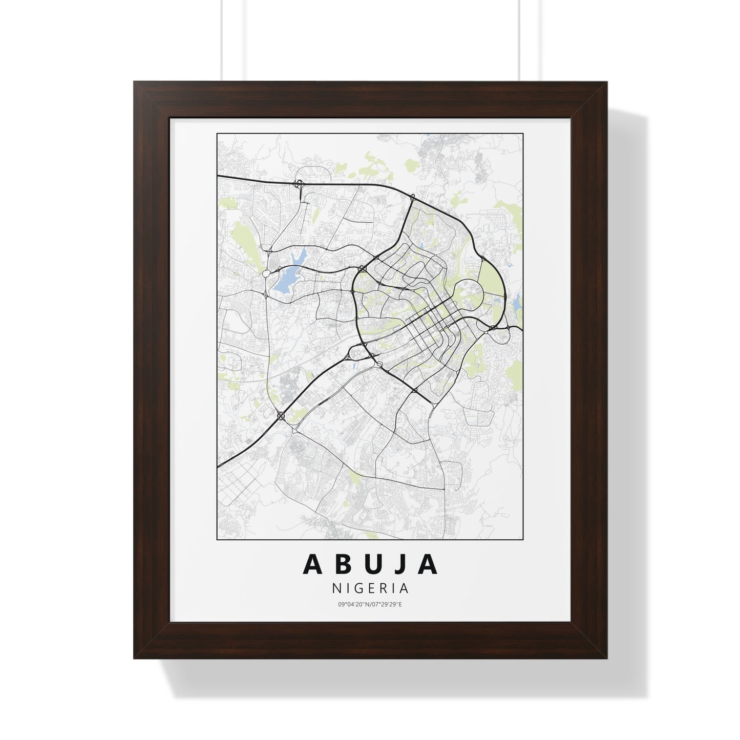 Modern Abuja City Map — Framed Vertical Poster