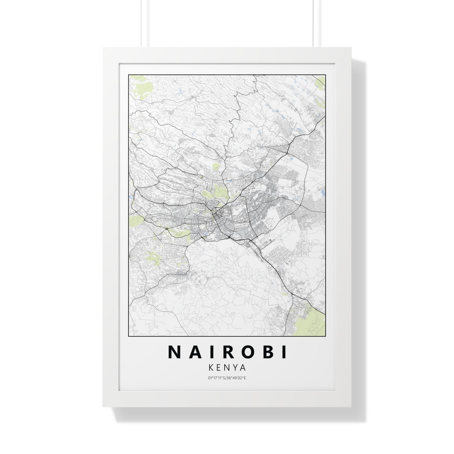 Modern Nairobi City Map — Framed Vertical Poster