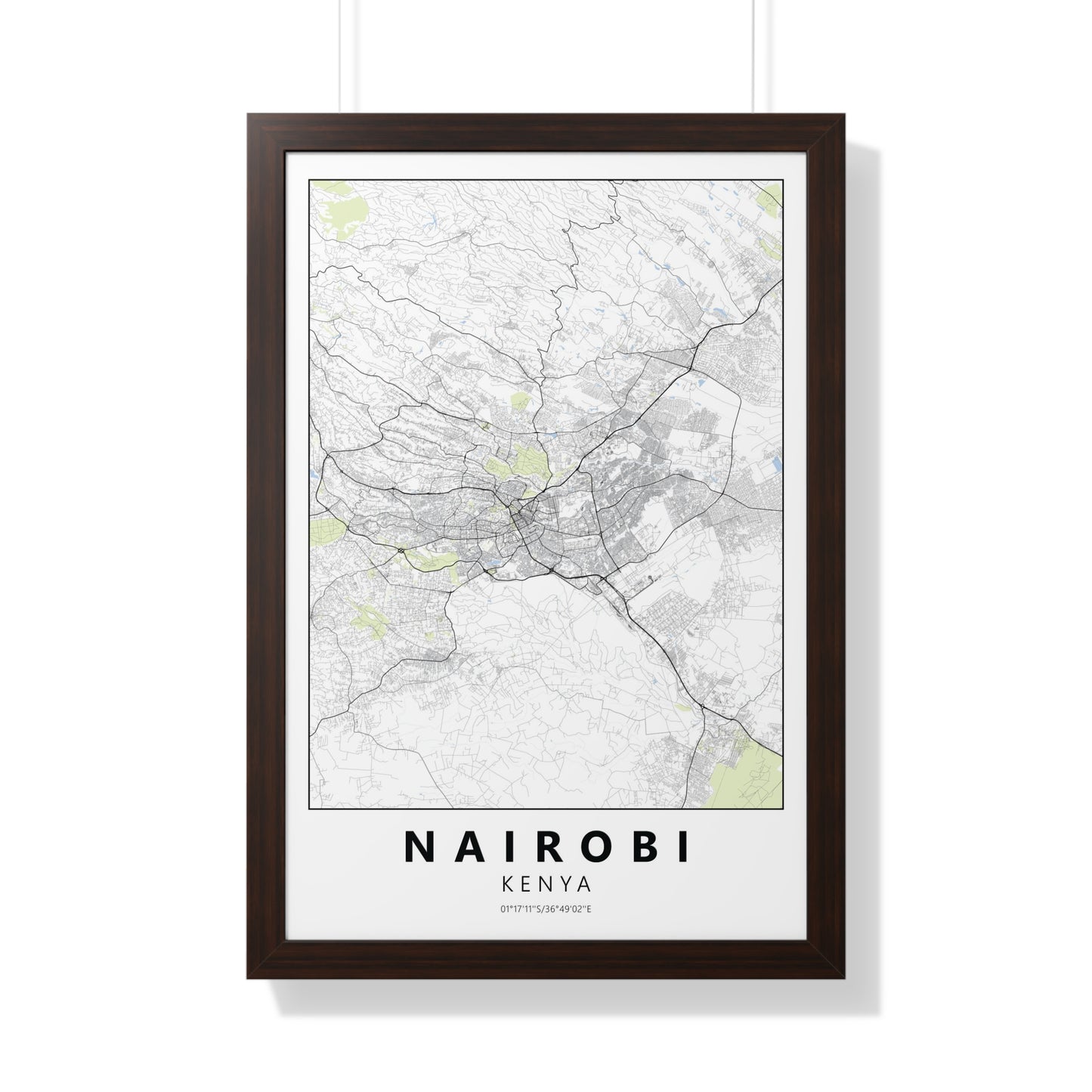 Modern Nairobi City Map — Framed Vertical Poster
