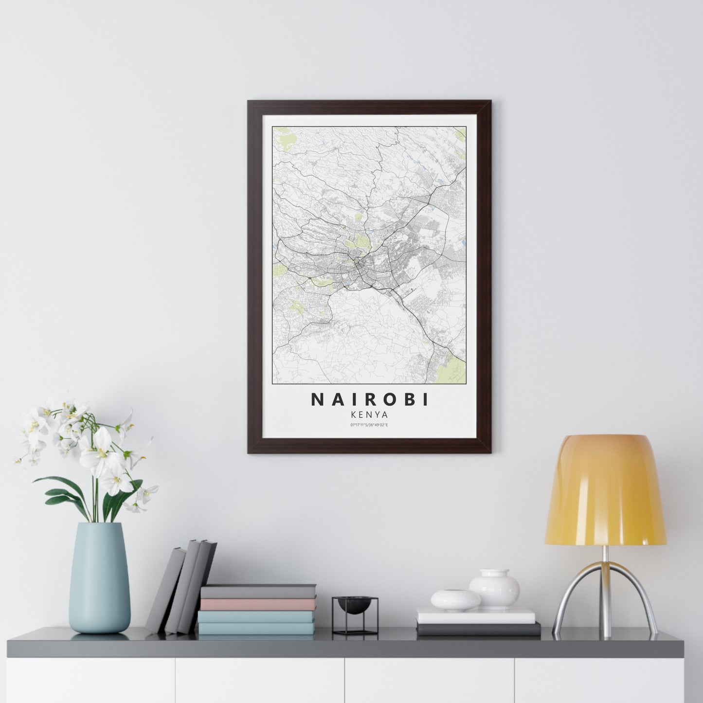Modern Nairobi City Map — Framed Vertical Poster