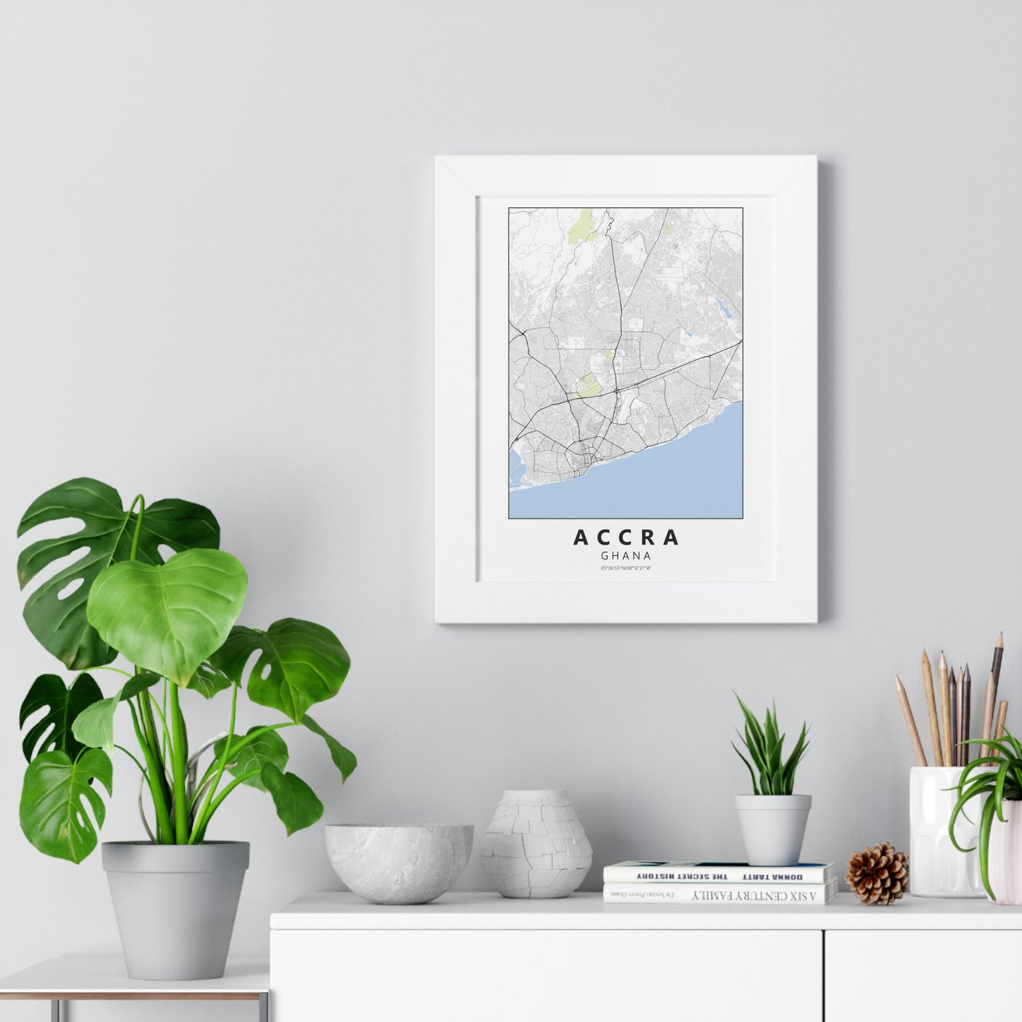 Modern Accra City Map — Framed Vertical Poster