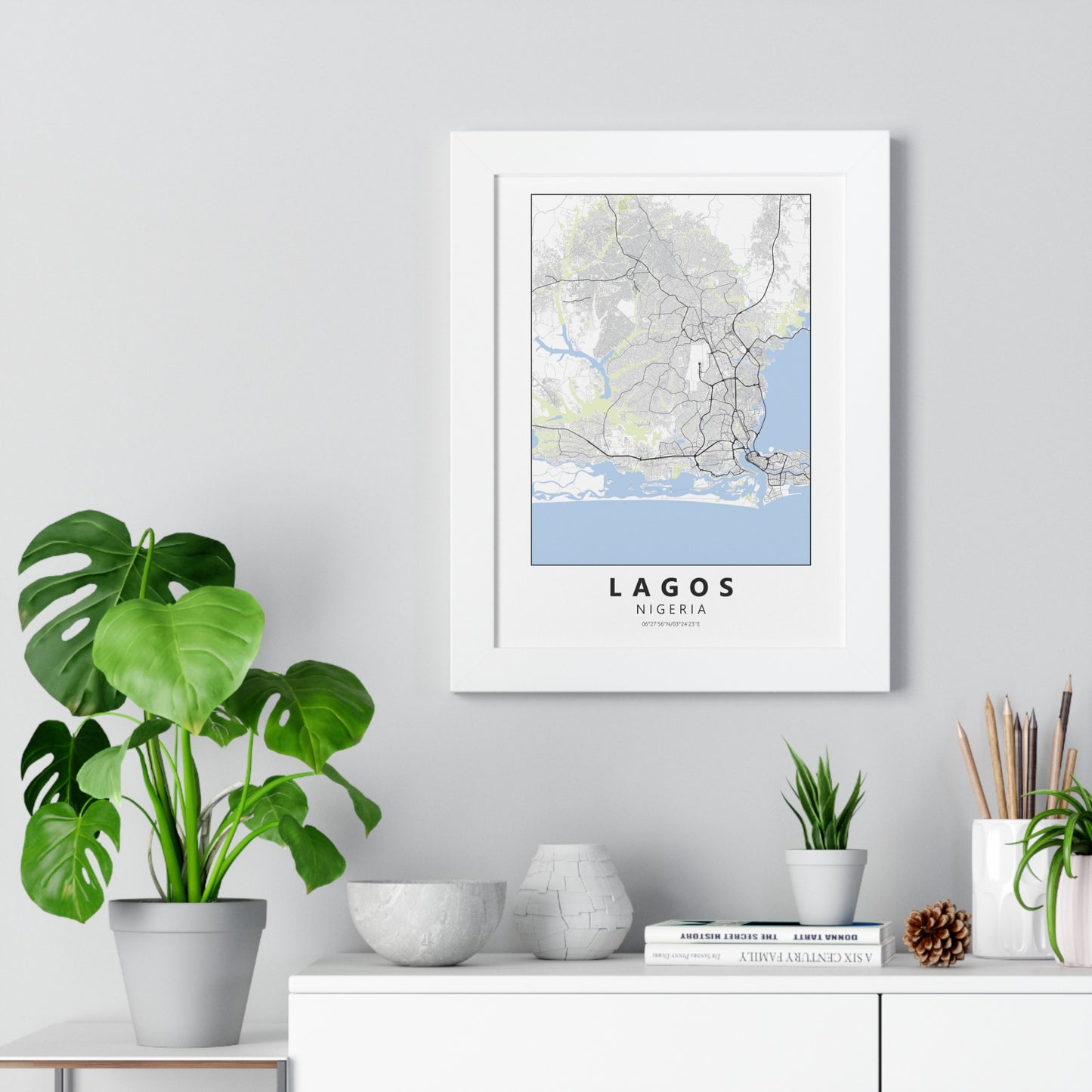 Modern Lagos City Map — Framed Vertical Poster