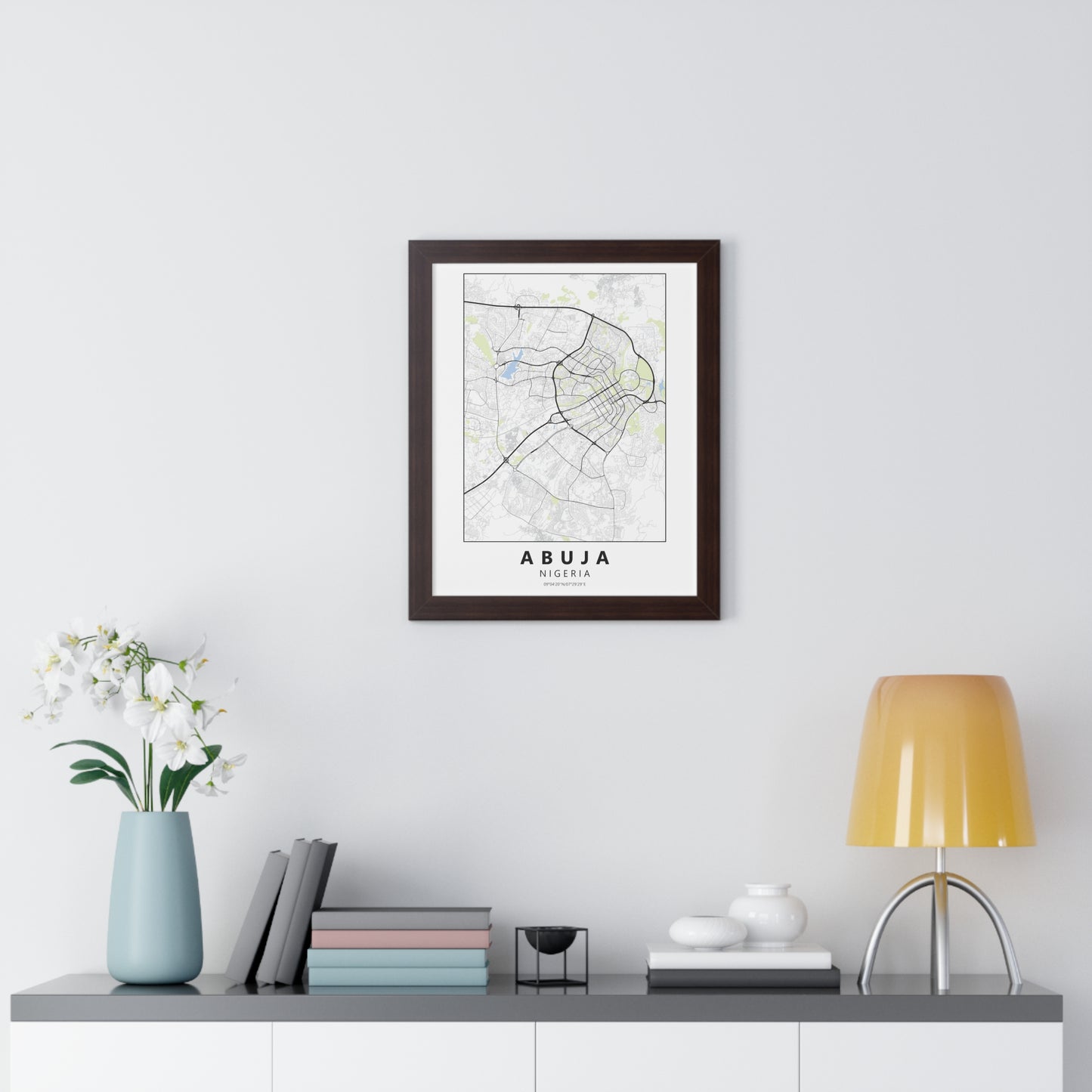Modern Abuja City Map — Framed Vertical Poster