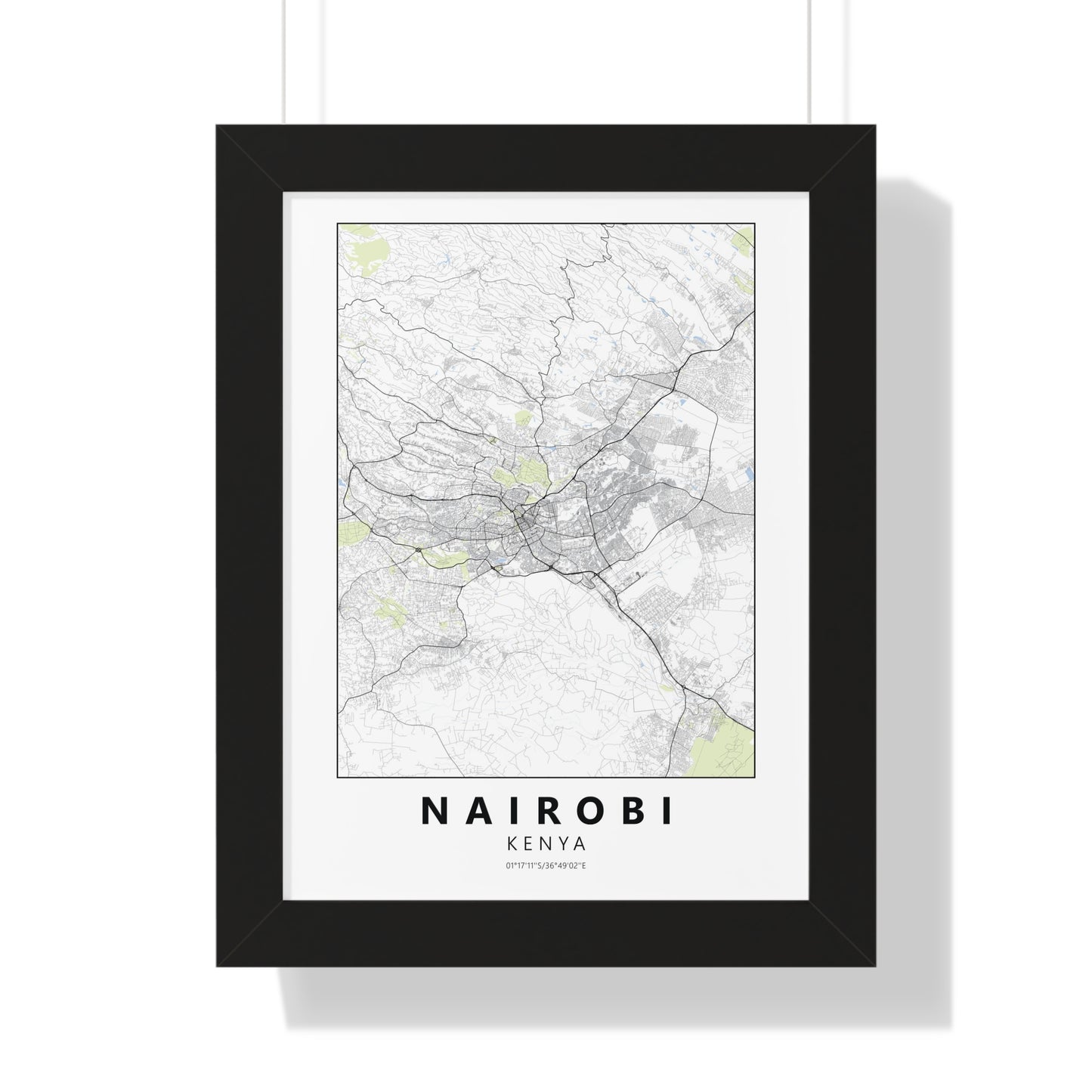 Modern Nairobi City Map — Framed Vertical Poster
