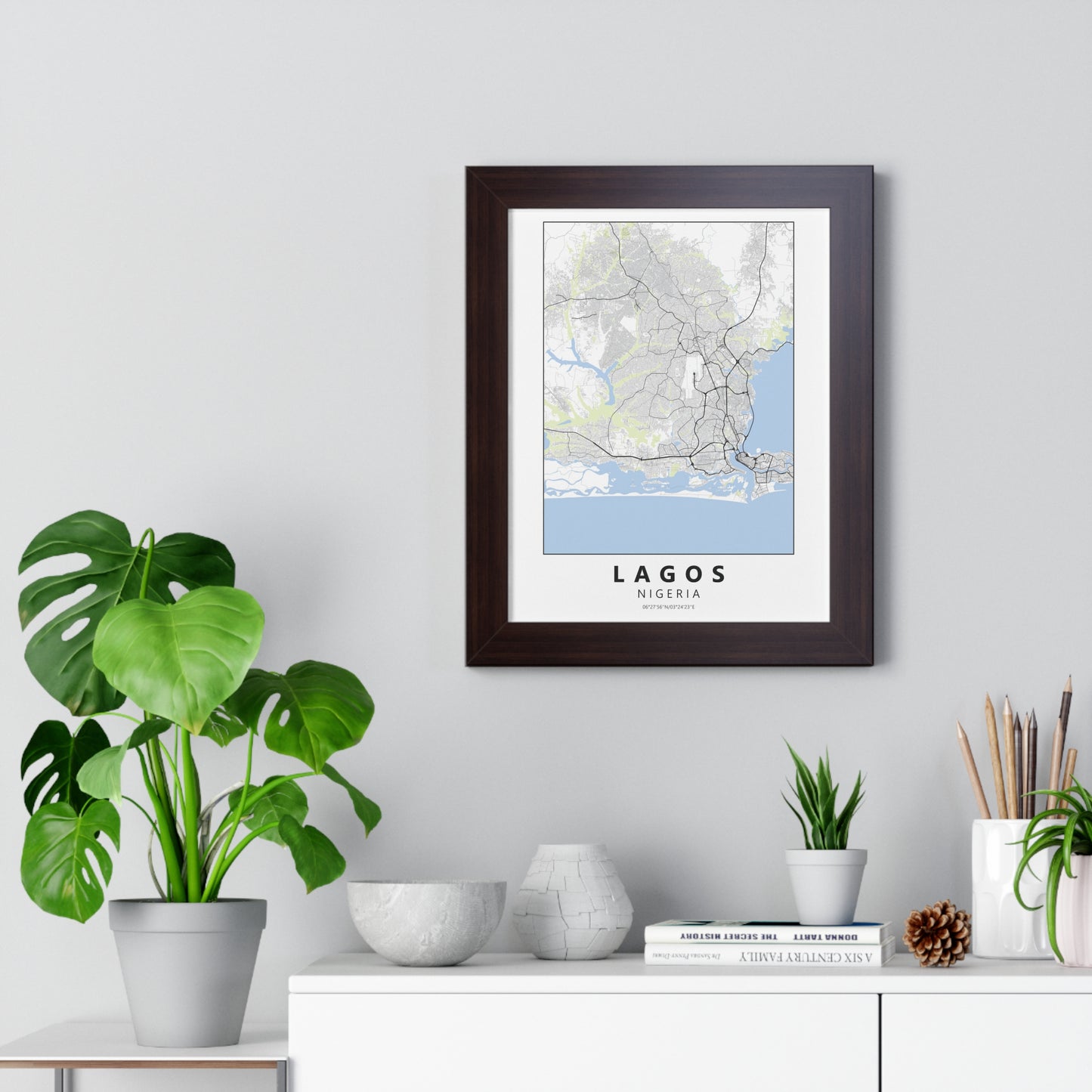 Modern Lagos City Map — Framed Vertical Poster