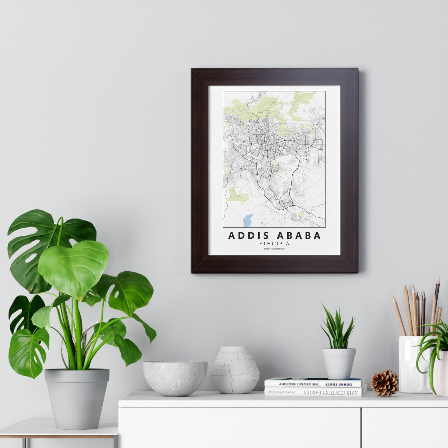 Modern Addis Ababa City Map — Framed Vertical Poster