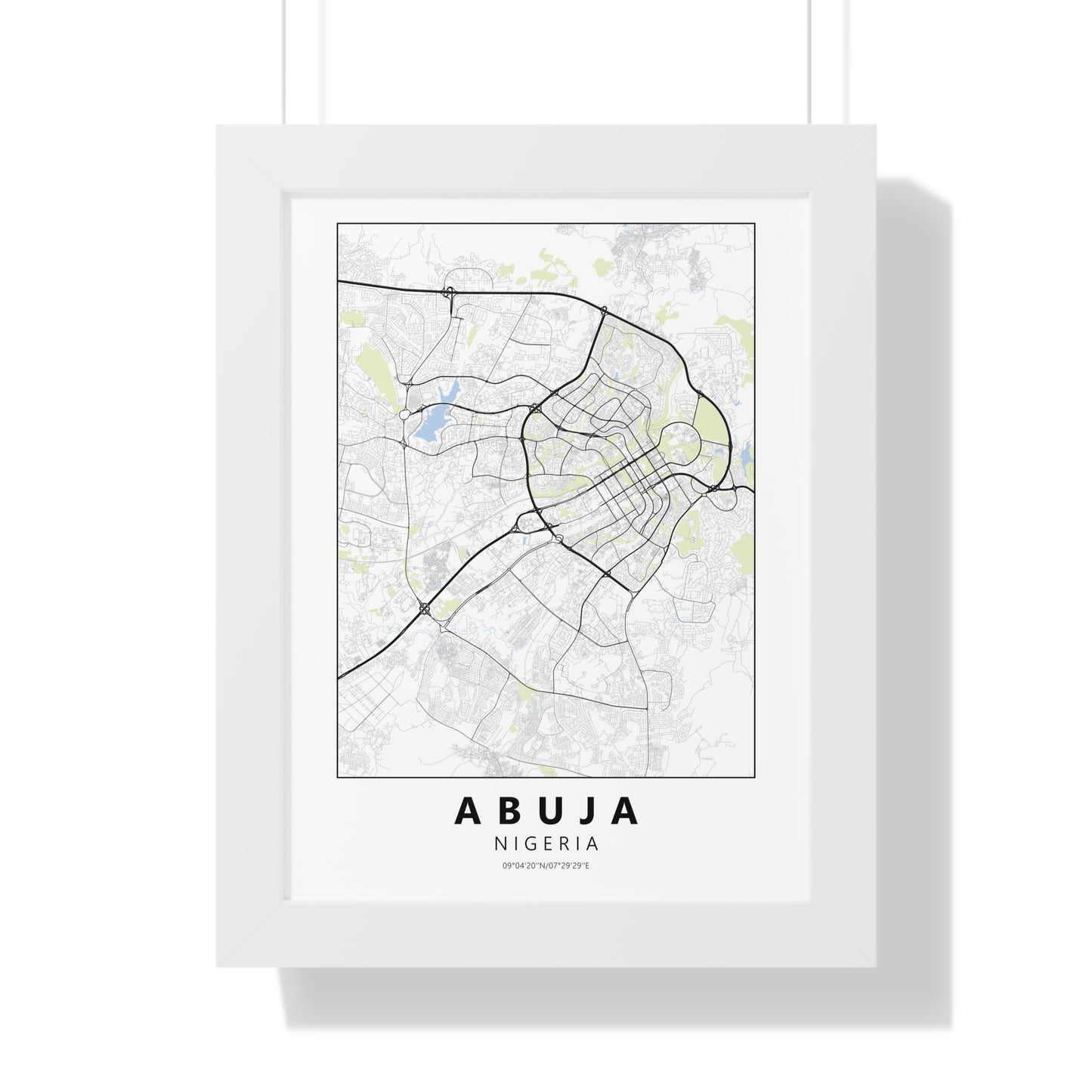 Modern Abuja City Map — Framed Vertical Poster