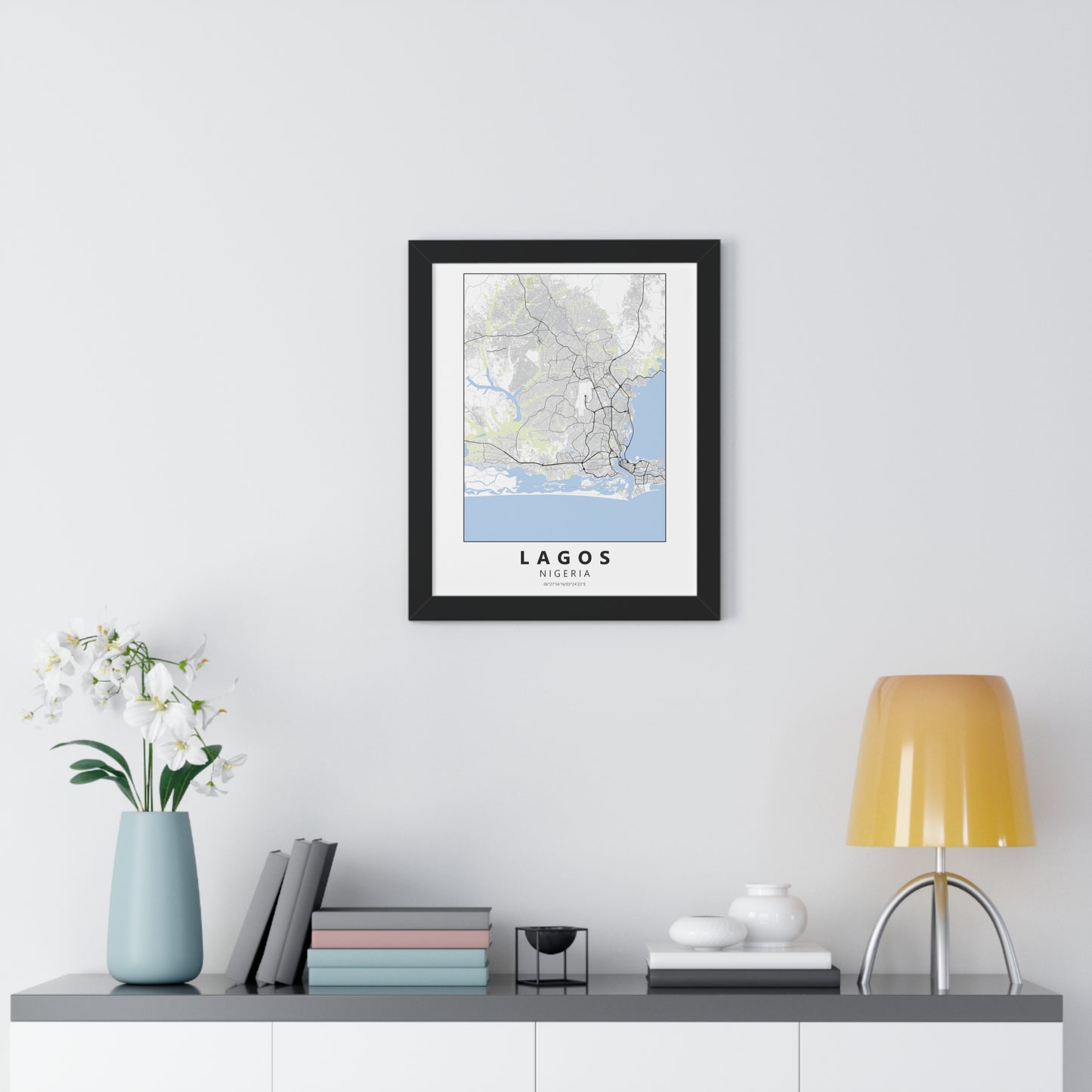 Modern Lagos City Map — Framed Vertical Poster