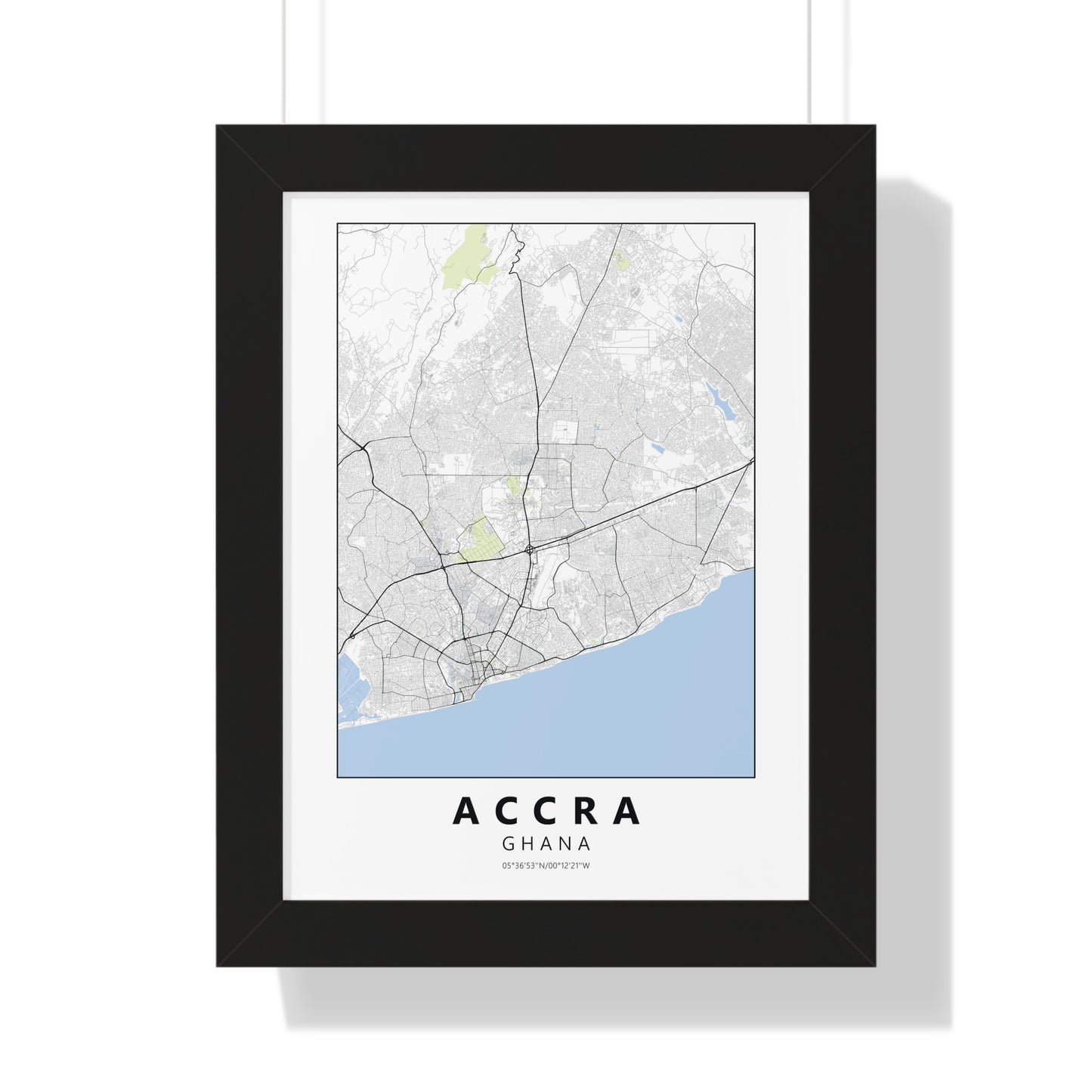 Modern Accra City Map — Framed Vertical Poster