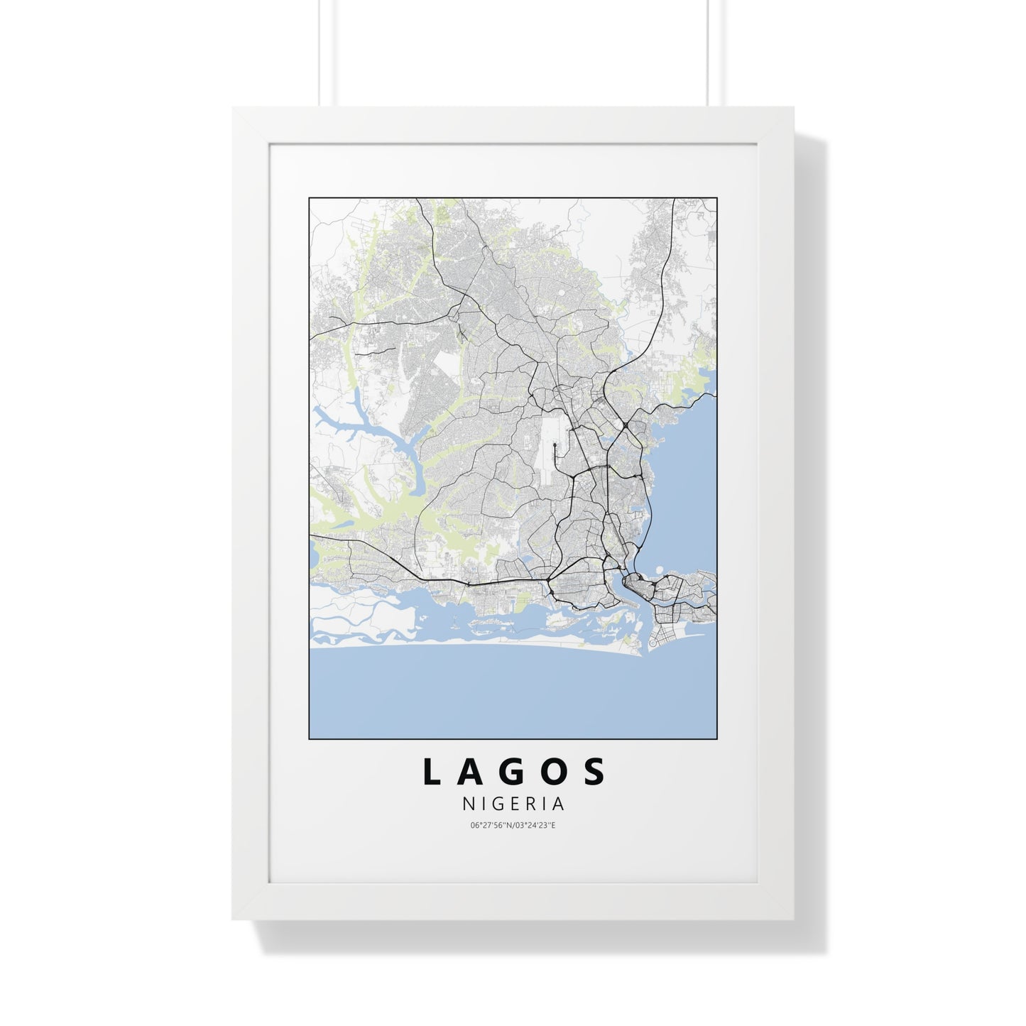 Modern Lagos City Map — Framed Vertical Poster