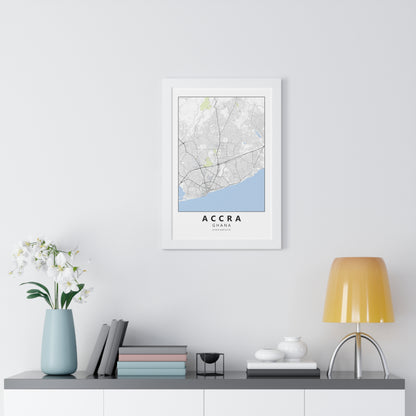 Modern Accra City Map — Framed Vertical Poster