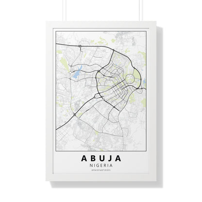 Modern Abuja City Map — Framed Vertical Poster