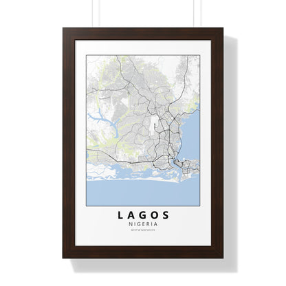 Modern Lagos City Map — Framed Vertical Poster
