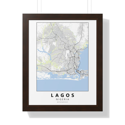 Modern Lagos City Map — Framed Vertical Poster