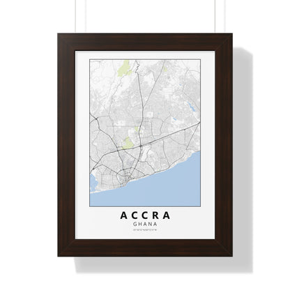 Modern Accra City Map — Framed Vertical Poster