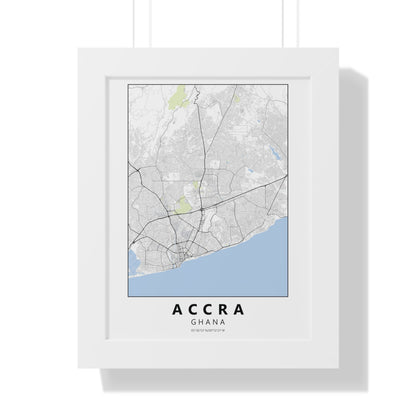 Modern Accra City Map — Framed Vertical Poster