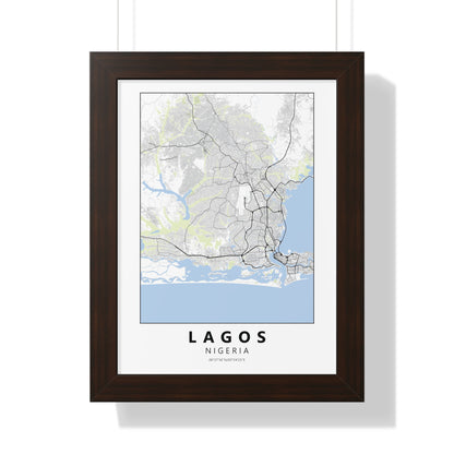 Modern Lagos City Map — Framed Vertical Poster
