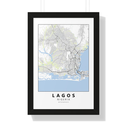 Modern Lagos City Map — Framed Vertical Poster