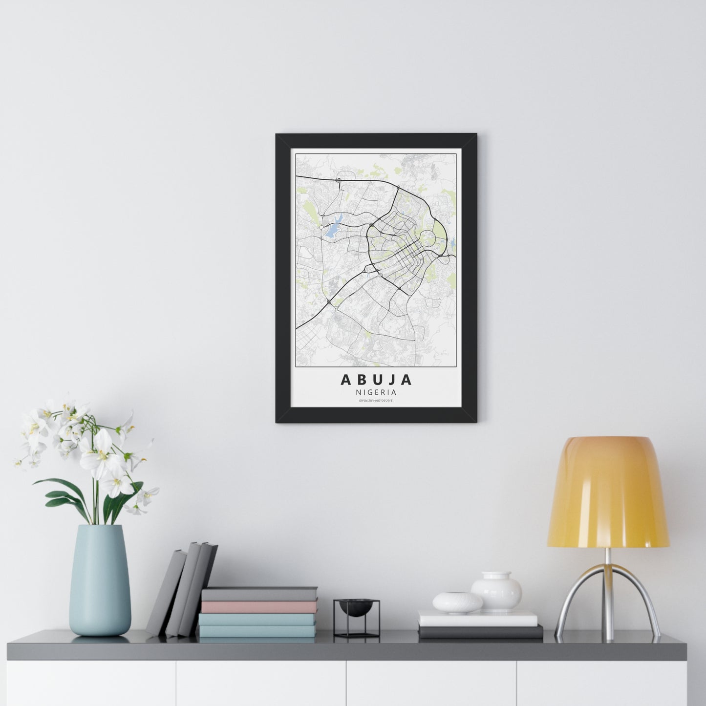 Modern Abuja City Map — Framed Vertical Poster