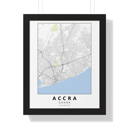 Modern Accra City Map — Framed Vertical Poster