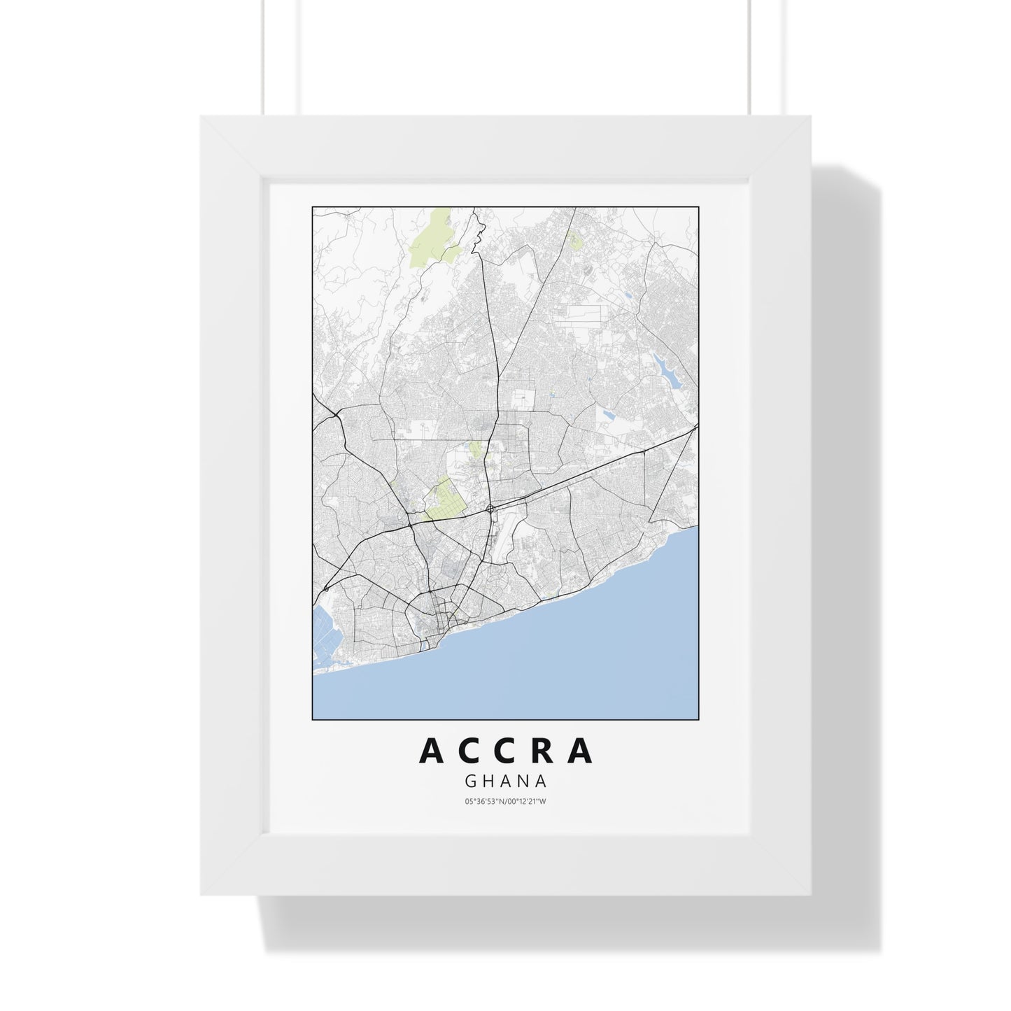 Modern Accra City Map — Framed Vertical Poster