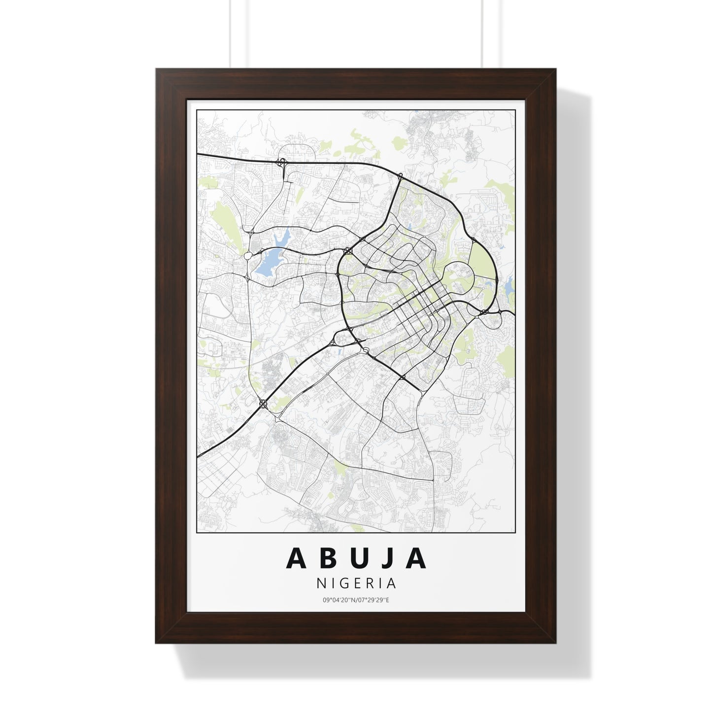 Modern Abuja City Map — Framed Vertical Poster