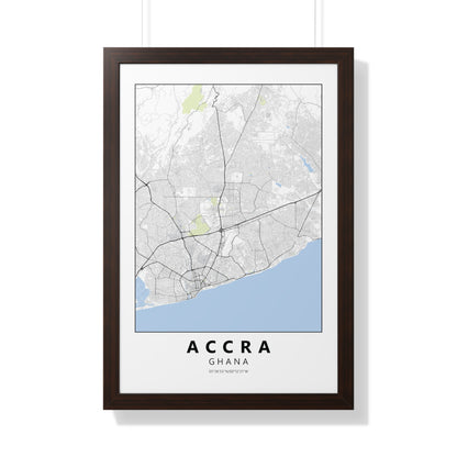 Modern Accra City Map — Framed Vertical Poster