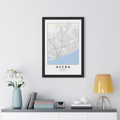 Modern Accra City Map — Framed Vertical Poster