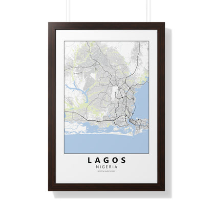 Modern Lagos City Map — Framed Vertical Poster