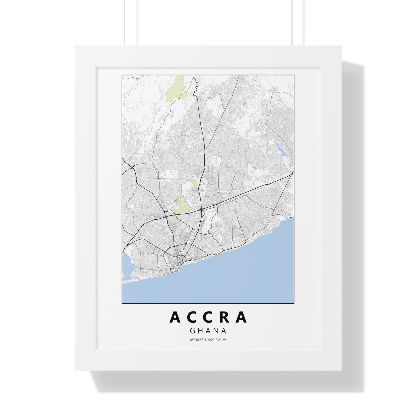 Modern Accra City Map — Framed Vertical Poster