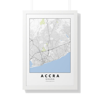 Modern Accra City Map — Framed Vertical Poster