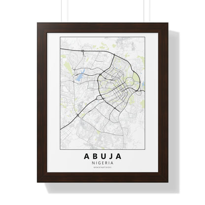 Modern Abuja City Map — Framed Vertical Poster