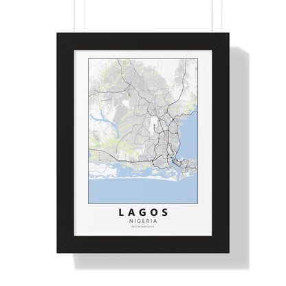 Modern Lagos City Map — Framed Vertical Poster