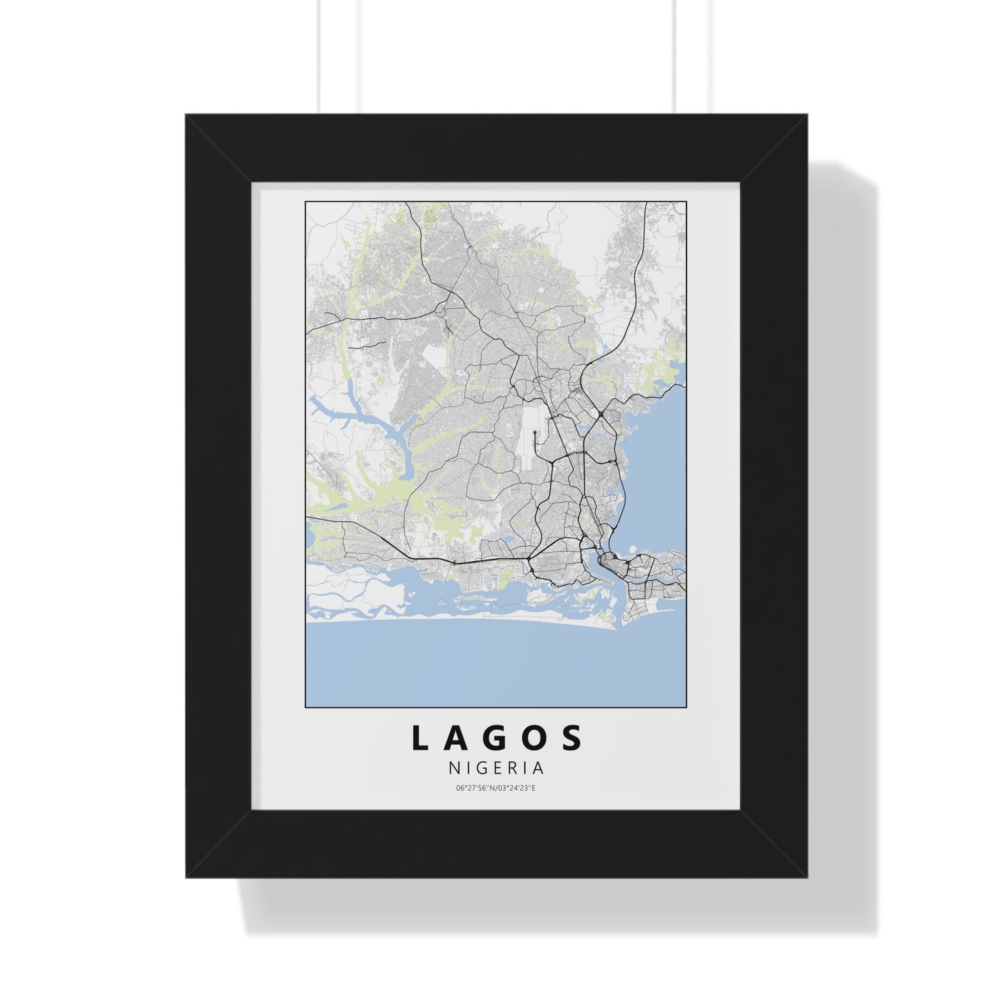 Modern Lagos City Map — Framed Vertical Poster
