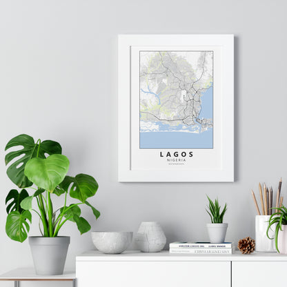 Modern Lagos City Map — Framed Vertical Poster